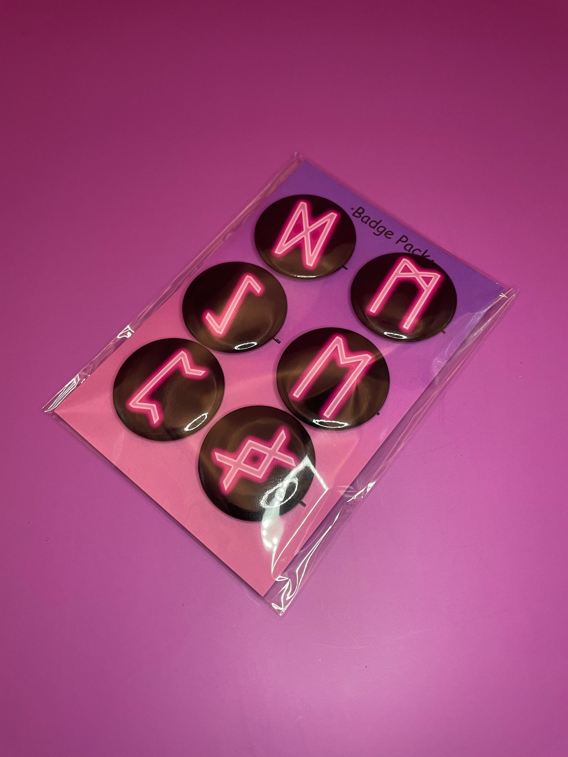 Viking and Norse Rune Art Button Badge Pack - Set 2 - Red, Orange, Yellow, Green, Blue, Purple or Pink.&nbsp; Shadowolf Art