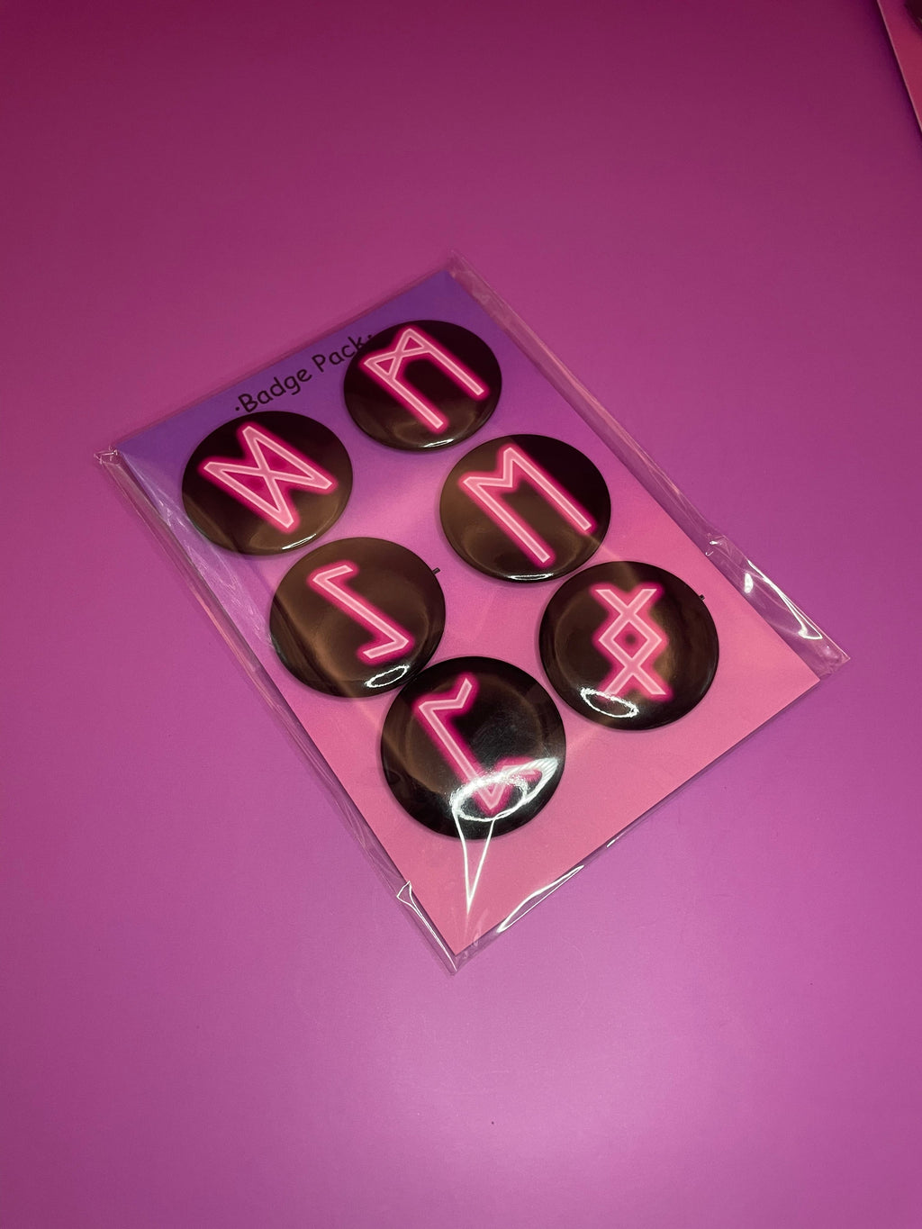 Viking and Norse Rune Art Button Badge Pack - Set 2 - Red, Orange, Yellow, Green, Blue, Purple or Pink.&nbsp; Shadowolf Art