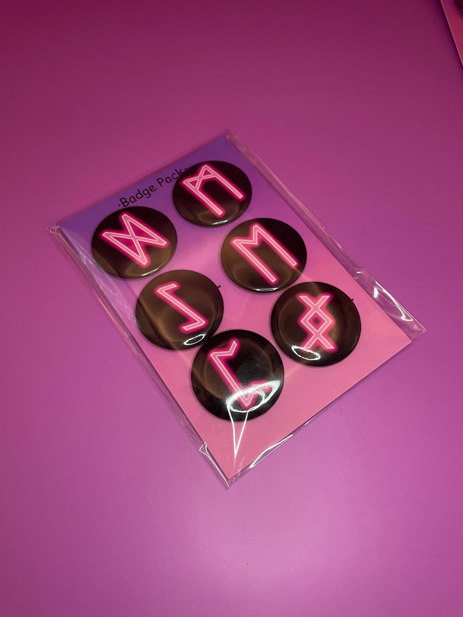 Viking and Norse Rune Art Button Badge Pack - Set 2 - Red, Orange, Yellow, Green, Blue, Purple or Pink.&nbsp; Shadowolf Art