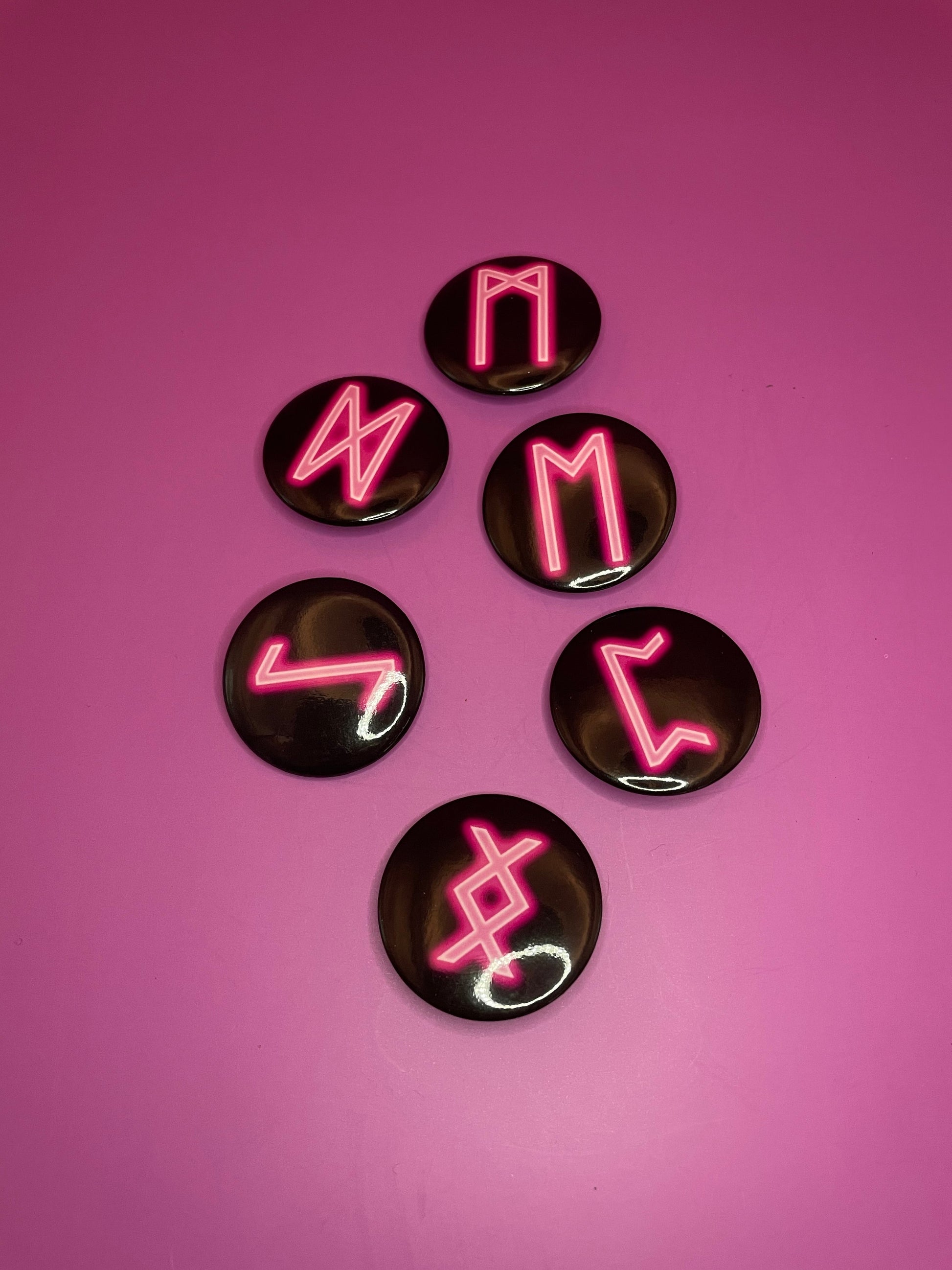 Viking and Norse Rune Art Button Badge Pack - Set 2 - Red, Orange, Yellow, Green, Blue, Purple or Pink.&nbsp; Shadowolf Art
