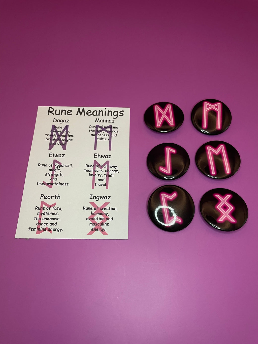 Viking and Norse Rune Art Button Badge Pack - Set 2 - Red, Orange, Yellow, Green, Blue, Purple or Pink.&nbsp; Shadowolf Art