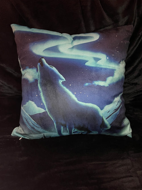 Aurora Wolf Square Throw Pillow