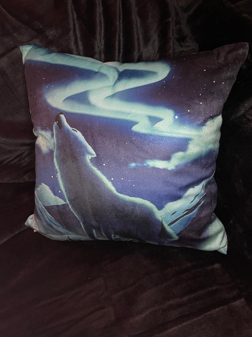Aurora Wolf Square Throw Pillow