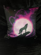 Howling at the Purple Moon Square Throw Pillow Shadowolf Art