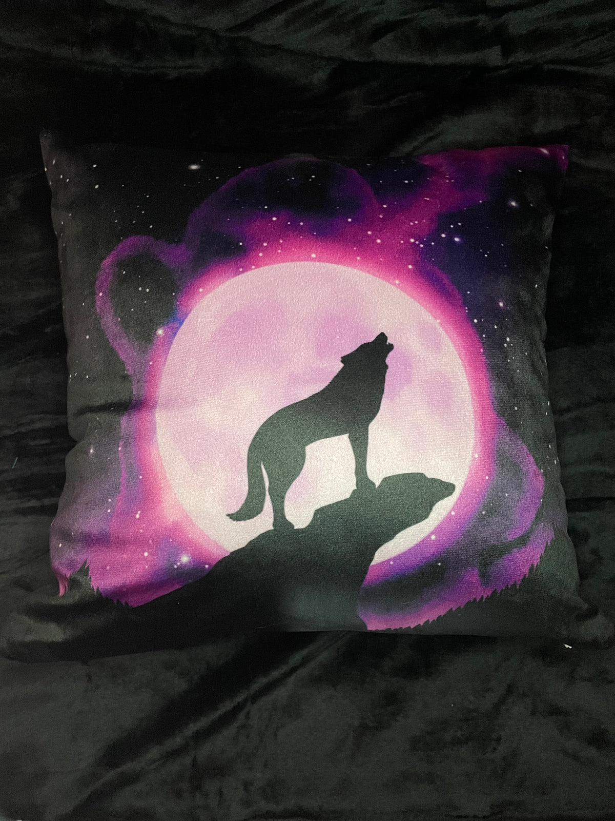 Howling at the Purple Moon Square Throw Pillow Shadowolf Art
