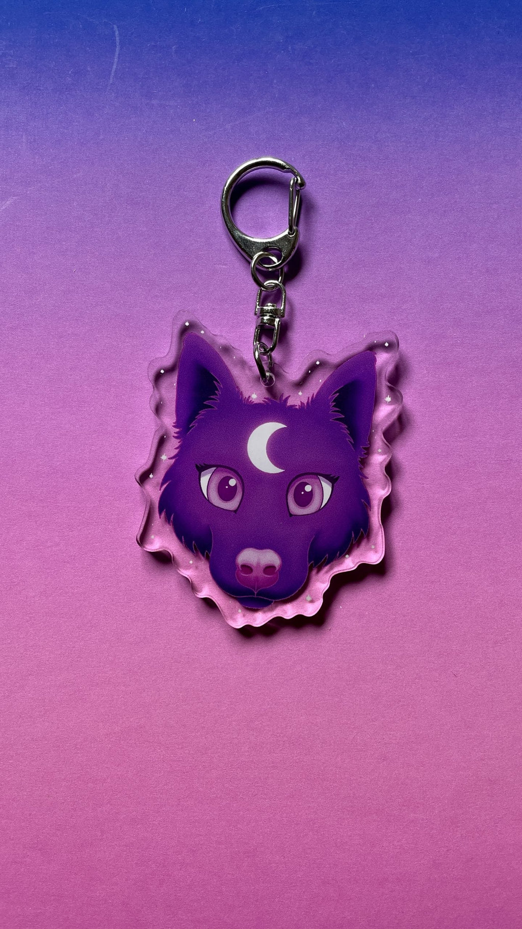 Cute Lunar Wolf Face Keyring Shadowolf Art