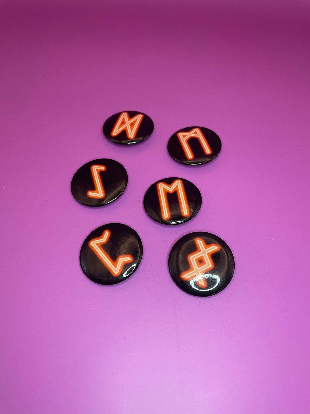 Viking and Norse Rune Art Button Badge Pack - Set 2 - Red, Orange, Yellow, Green, Blue, Purple or Pink.&nbsp; Shadowolf Art