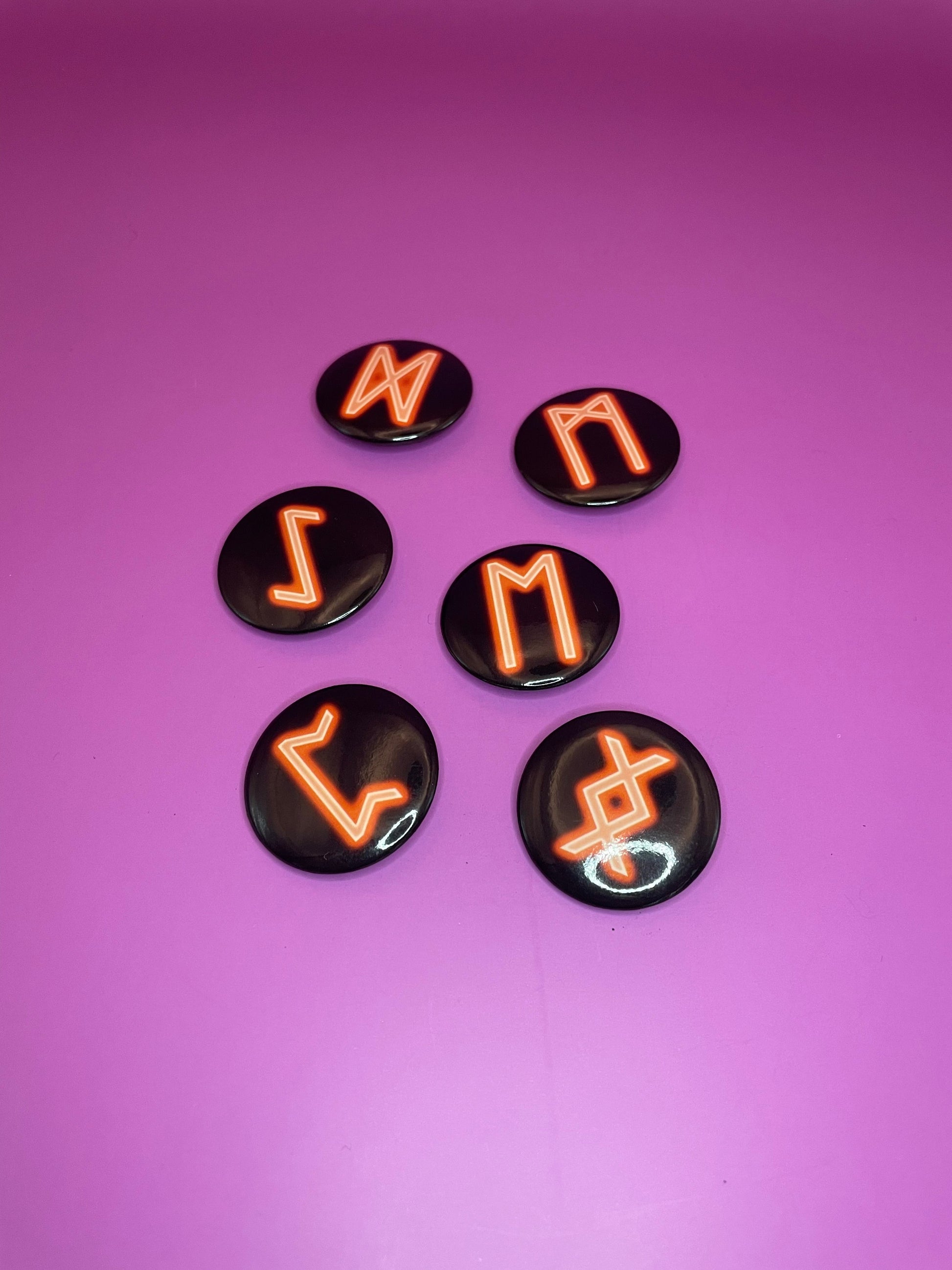 Viking and Norse Rune Art Button Badge Pack - Set 2 - Red, Orange, Yellow, Green, Blue, Purple or Pink.&nbsp; Shadowolf Art