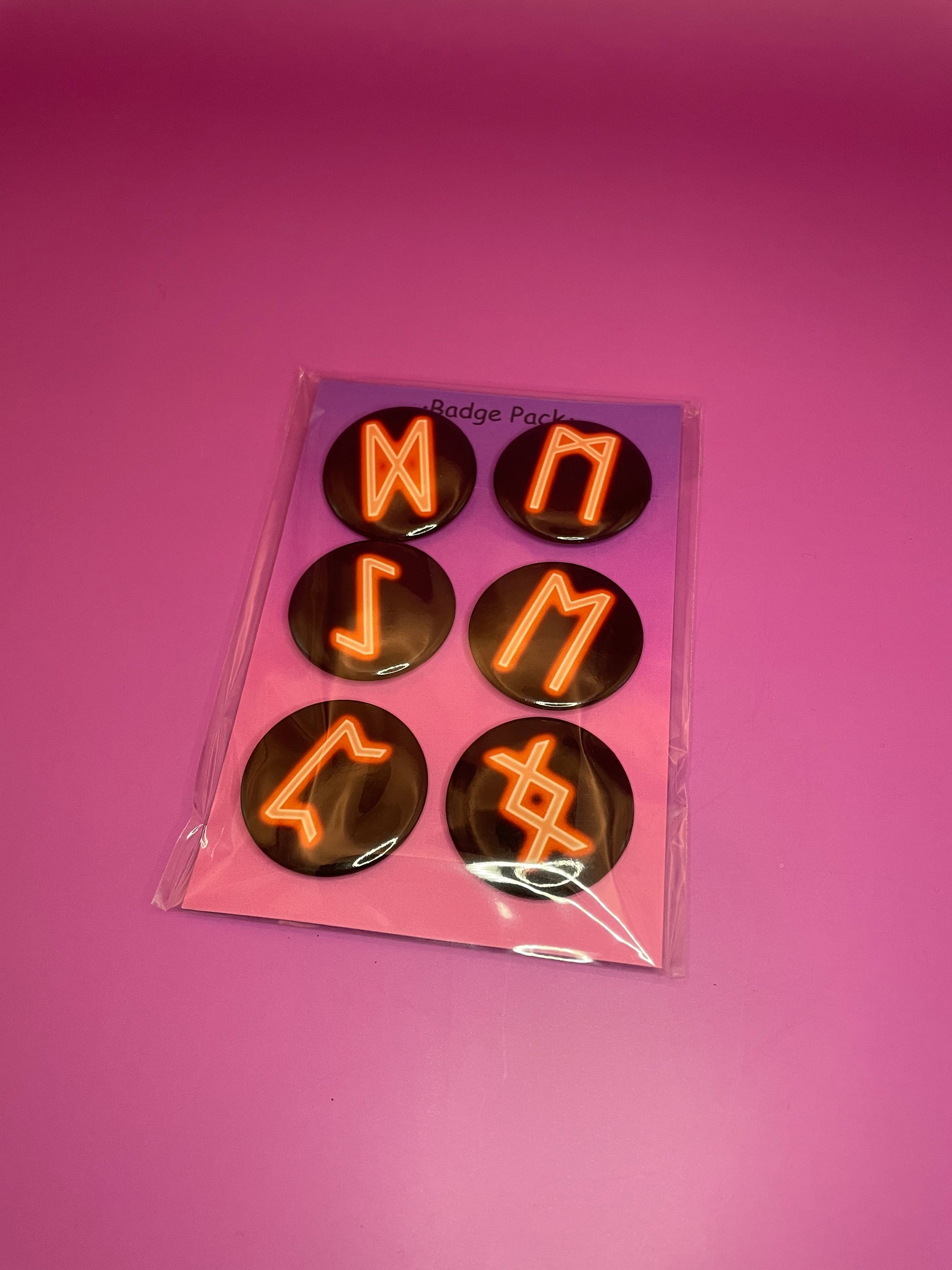 Viking and Norse Rune Art Button Badge Pack - Set 2 - Red, Orange, Yellow, Green, Blue, Purple or Pink.&nbsp; Shadowolf Art