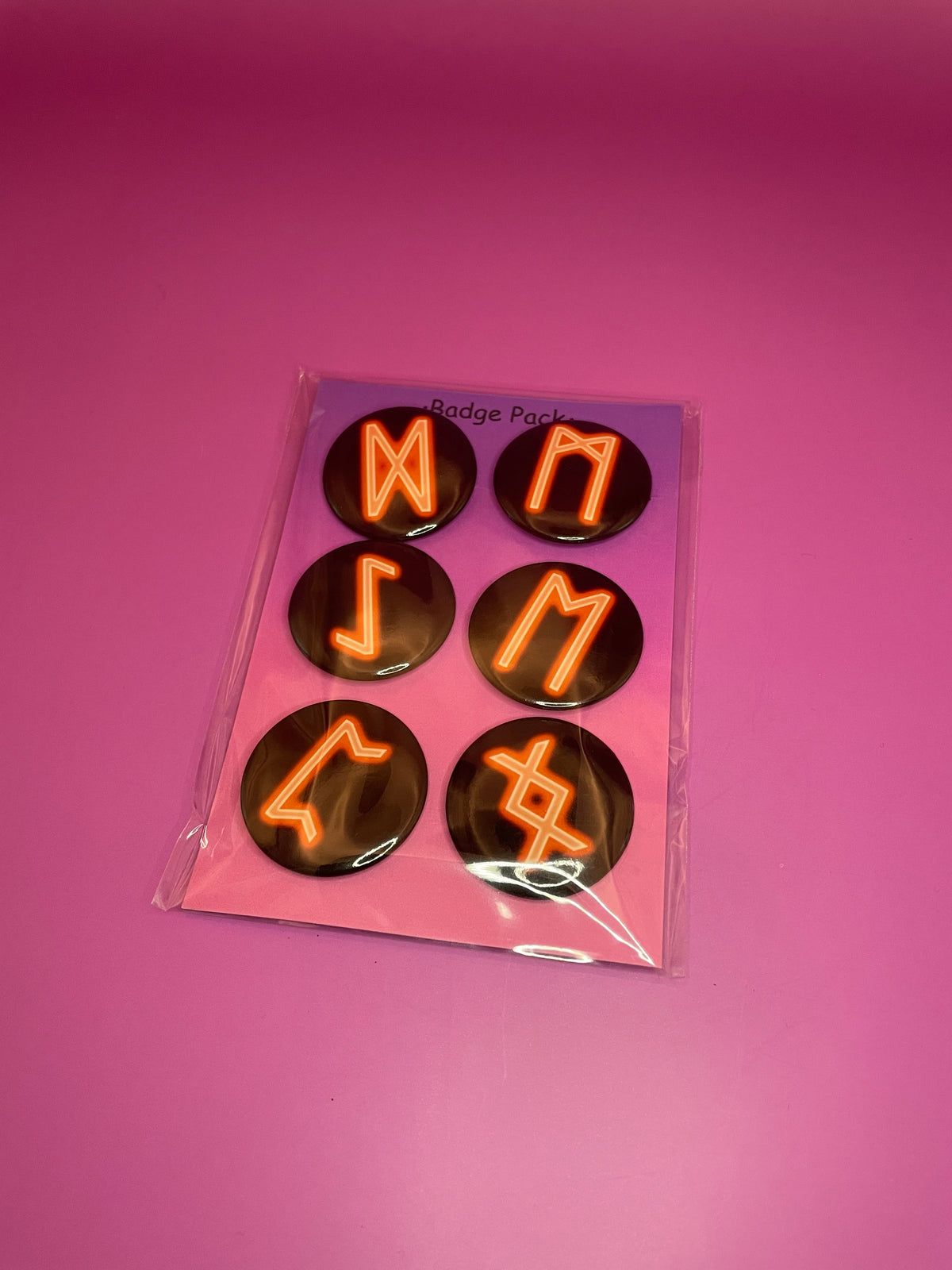 Viking and Norse Rune Art Button Badge Pack - Set 2 - Red, Orange, Yellow, Green, Blue, Purple or Pink.&nbsp; Shadowolf Art