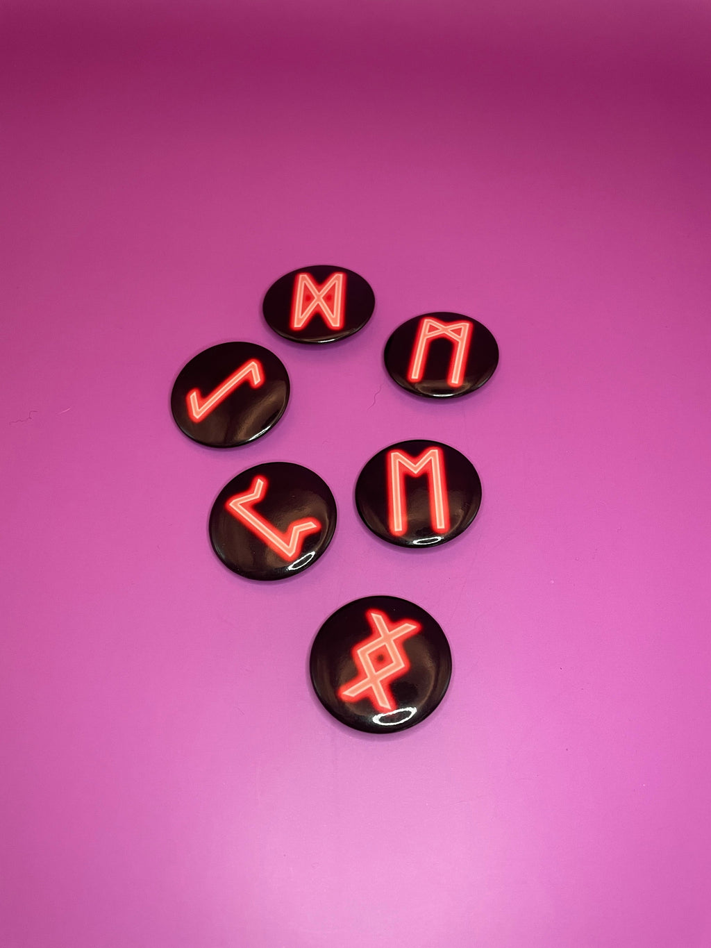 Viking and Norse Rune Art Button Badge Pack - Set 2 - Red, Orange, Yellow, Green, Blue, Purple or Pink.&nbsp; Shadowolf Art