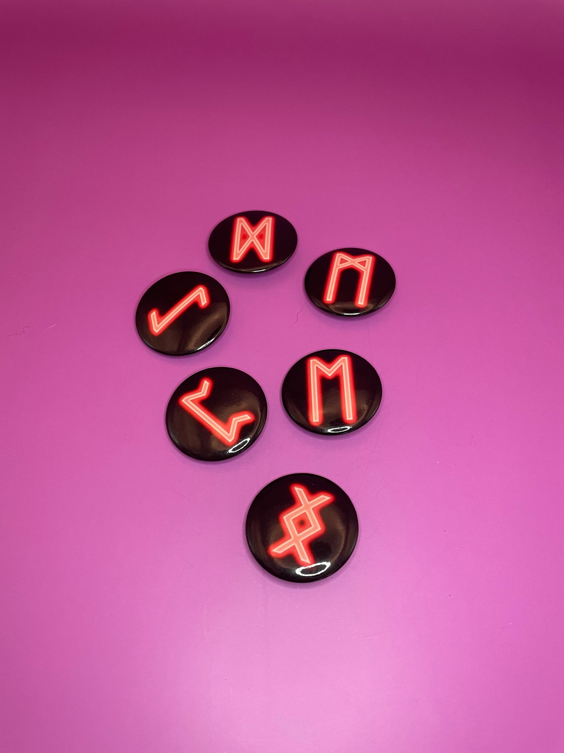 Viking and Norse Rune Art Button Badge Pack - Set 2 - Red, Orange, Yellow, Green, Blue, Purple or Pink.&nbsp; Shadowolf Art