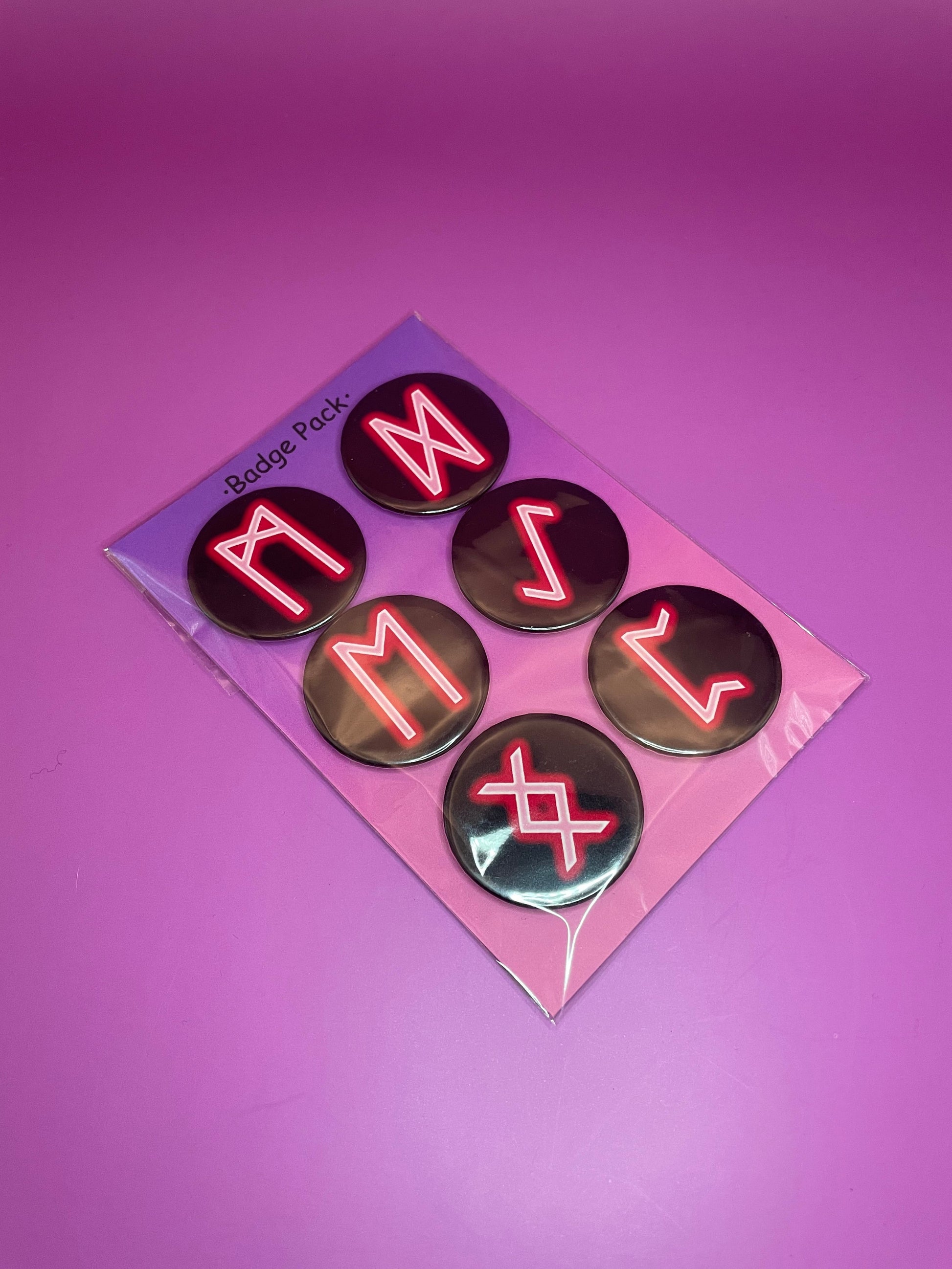 Viking and Norse Rune Art Button Badge Pack - Set 2 - Red, Orange, Yellow, Green, Blue, Purple or Pink.&nbsp; Shadowolf Art