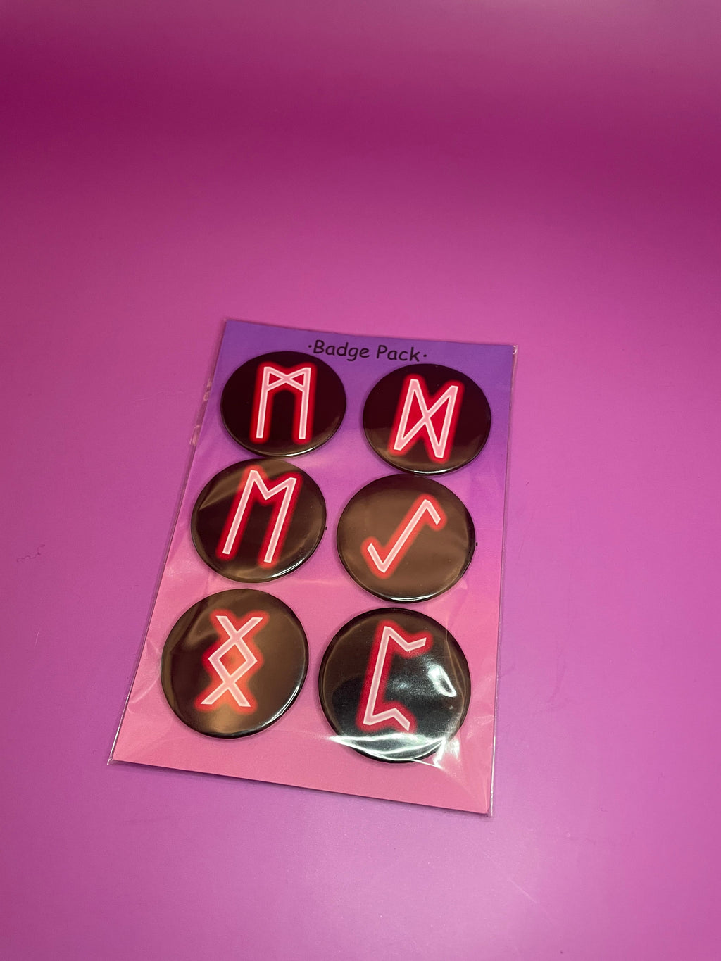 Viking and Norse Rune Art Button Badge Pack - Set 2 - Red, Orange, Yellow, Green, Blue, Purple or Pink.&nbsp; Shadowolf Art