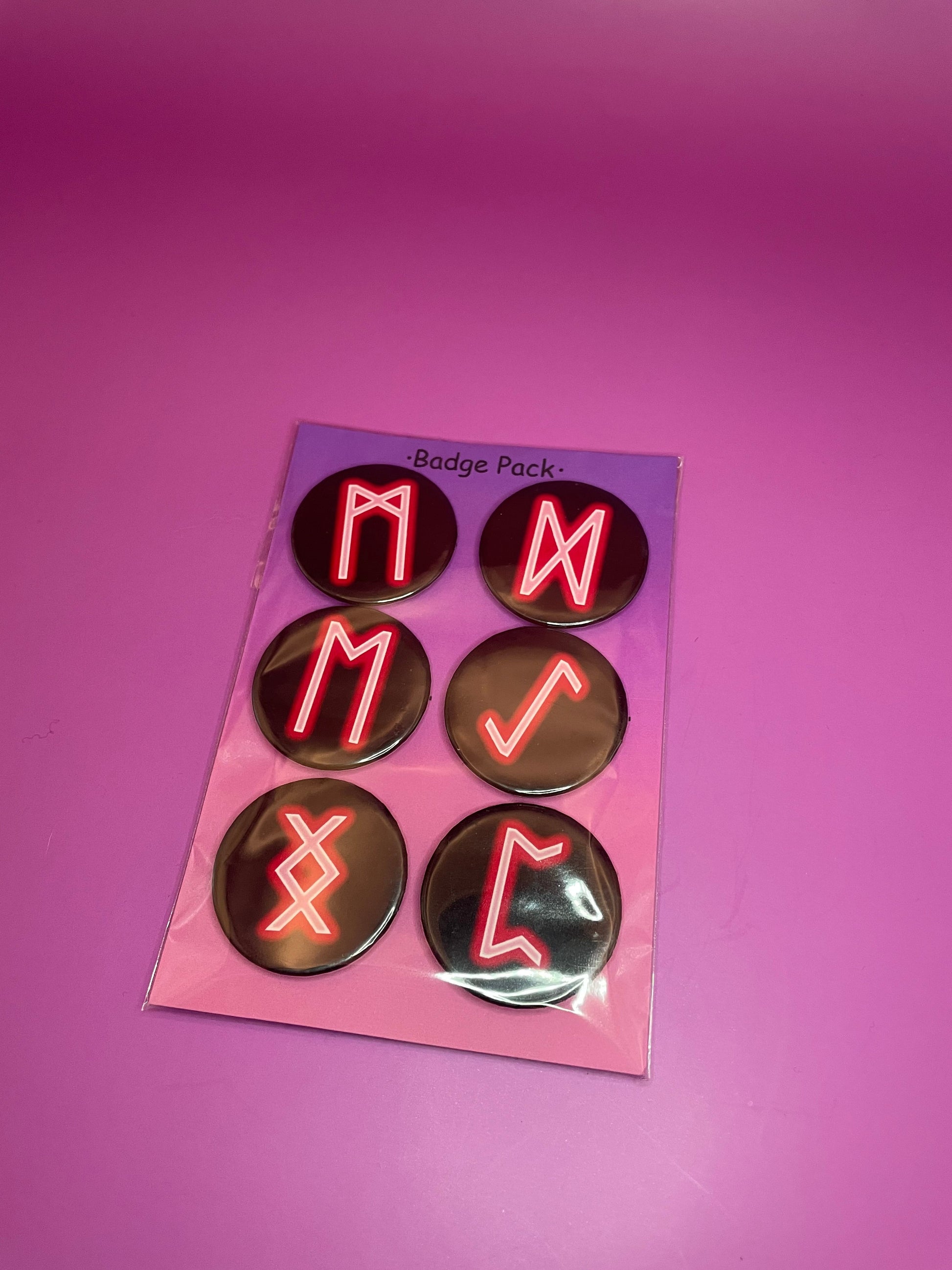 Viking and Norse Rune Art Button Badge Pack - Set 2 - Red, Orange, Yellow, Green, Blue, Purple or Pink.&nbsp; Shadowolf Art