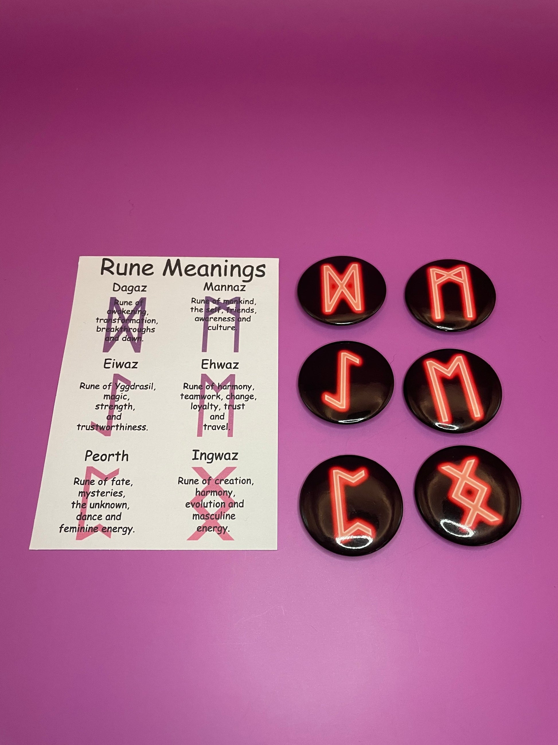 Viking and Norse Rune Art Button Badge Pack - Set 2 - Red, Orange, Yellow, Green, Blue, Purple or Pink.&nbsp; Shadowolf Art
