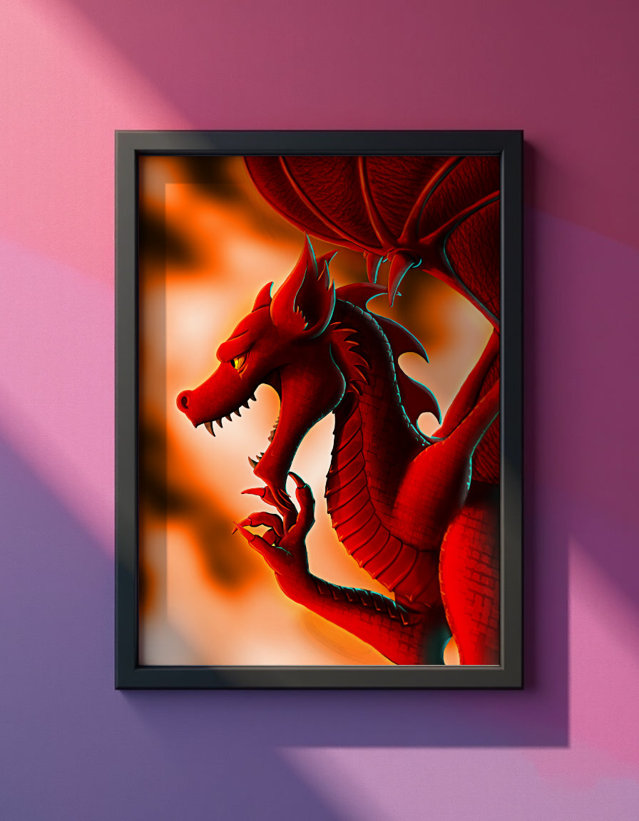 Welsh Dragon with Fire Art Print Shadowolf Art