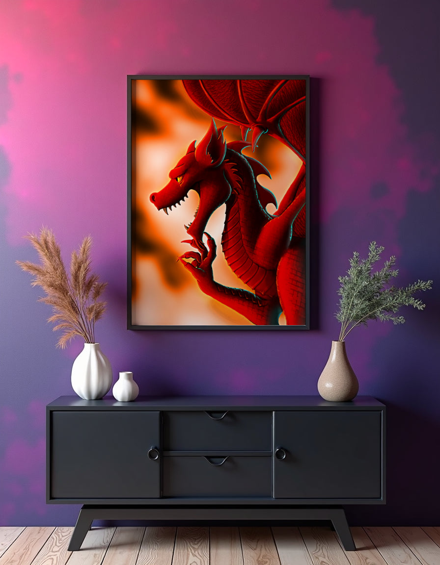 Welsh Dragon with Fire Art Print Shadowolf Art