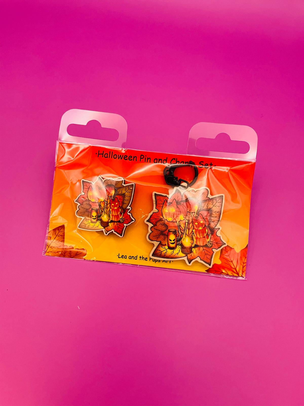 Halloween 2024 Wooden Pin and Keychain Set Shadowolf Art