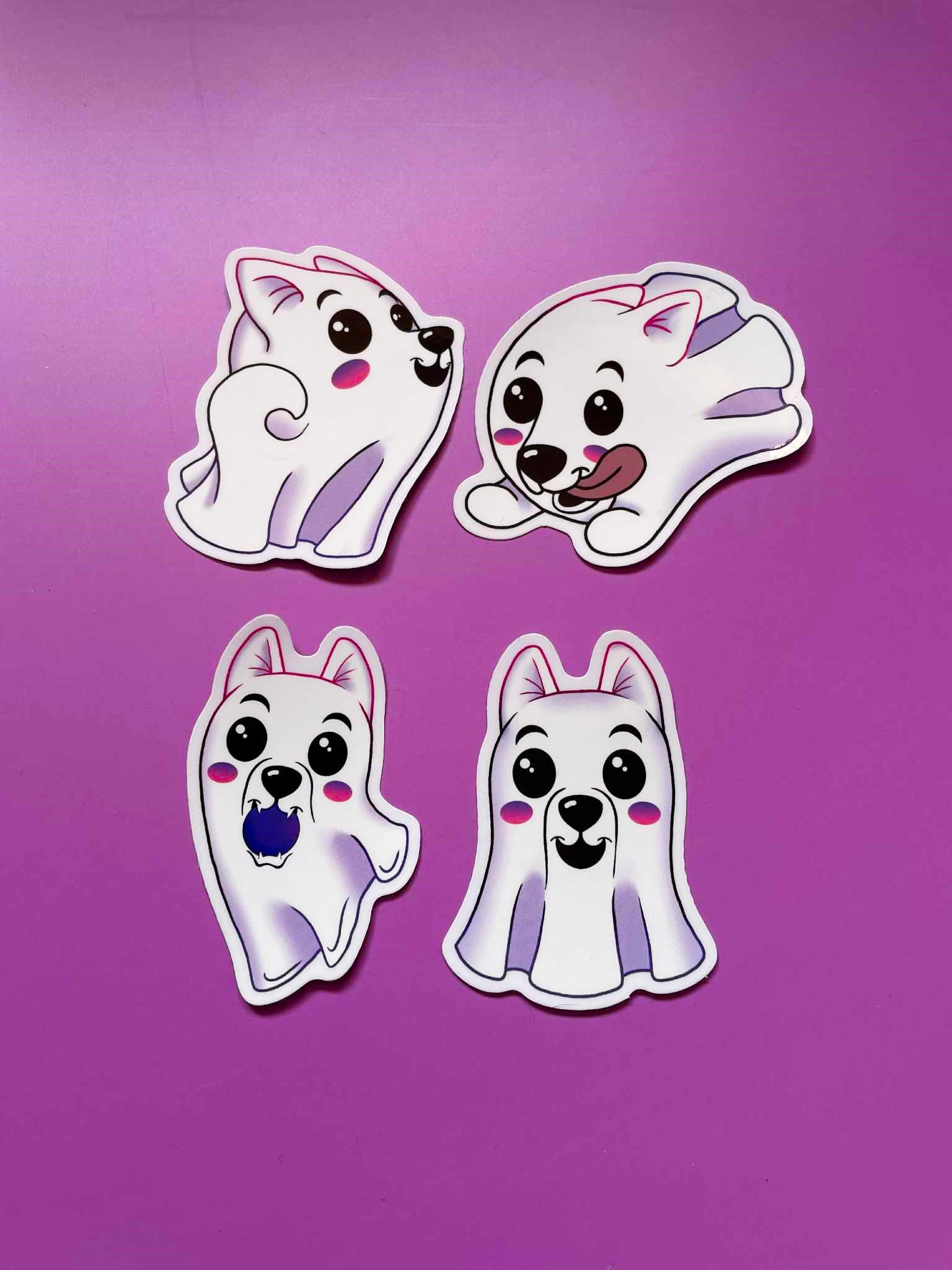 Pack of 4 Ghost Pup Fantasy Stickers Shadowolf Art
