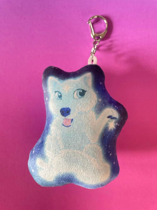cute star wolf pillow keychain from front-side view