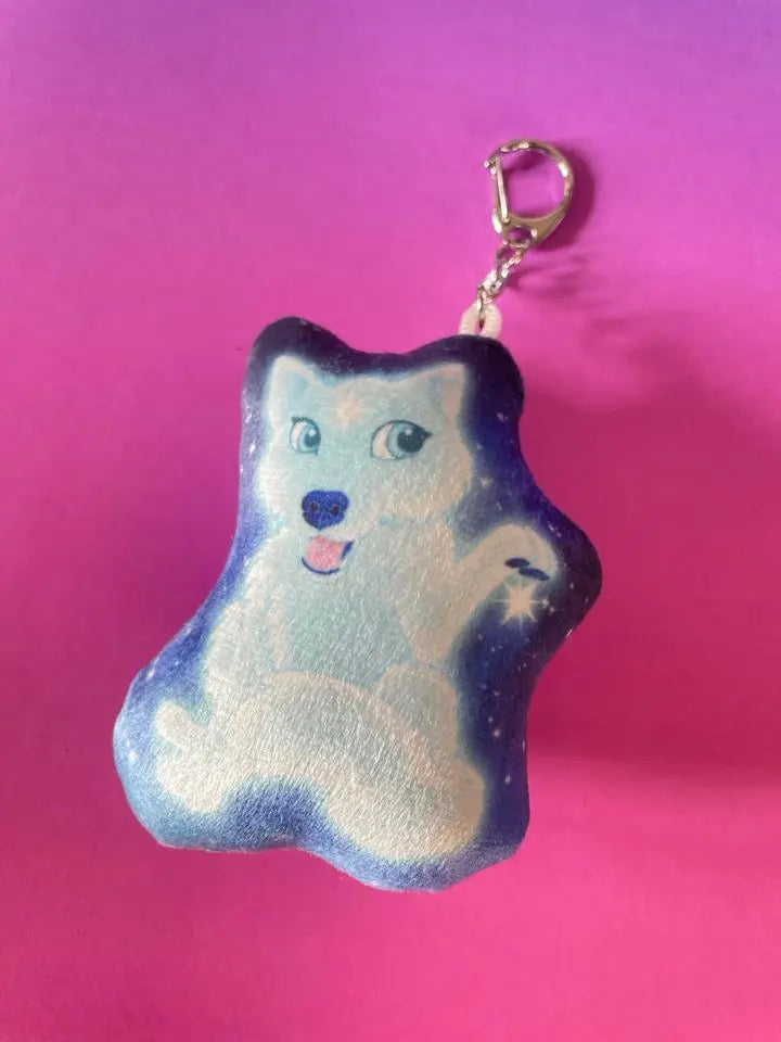 cute star wolf pillow keychain from front-side view