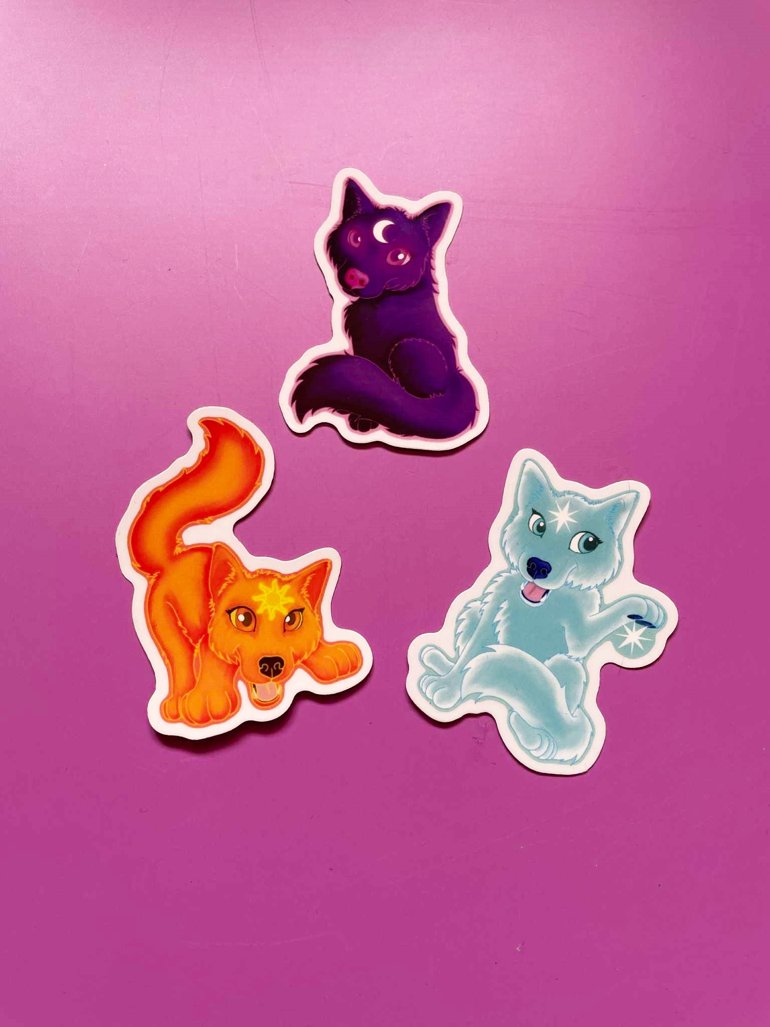 Pack of 3 Cute Wolves Fantasy Stickers Shadowolf Art